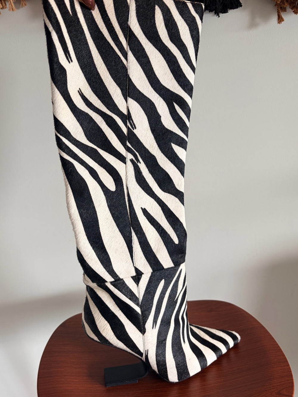 Jeffrey Campbell Black & White Zebra Knee-High Pointed Boots